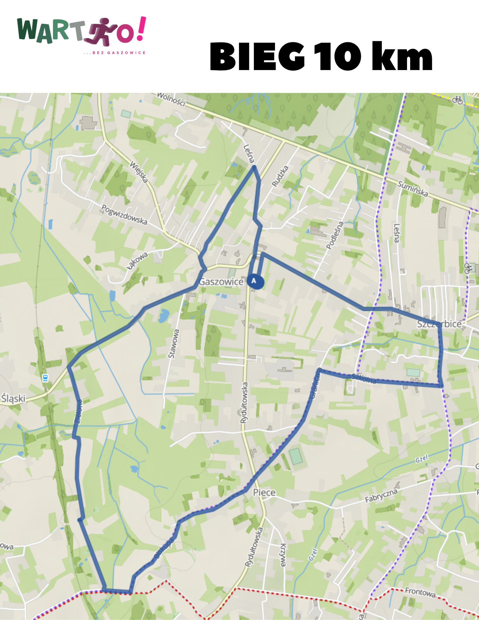 Mapa pokazująca trasę biegu ulicznego