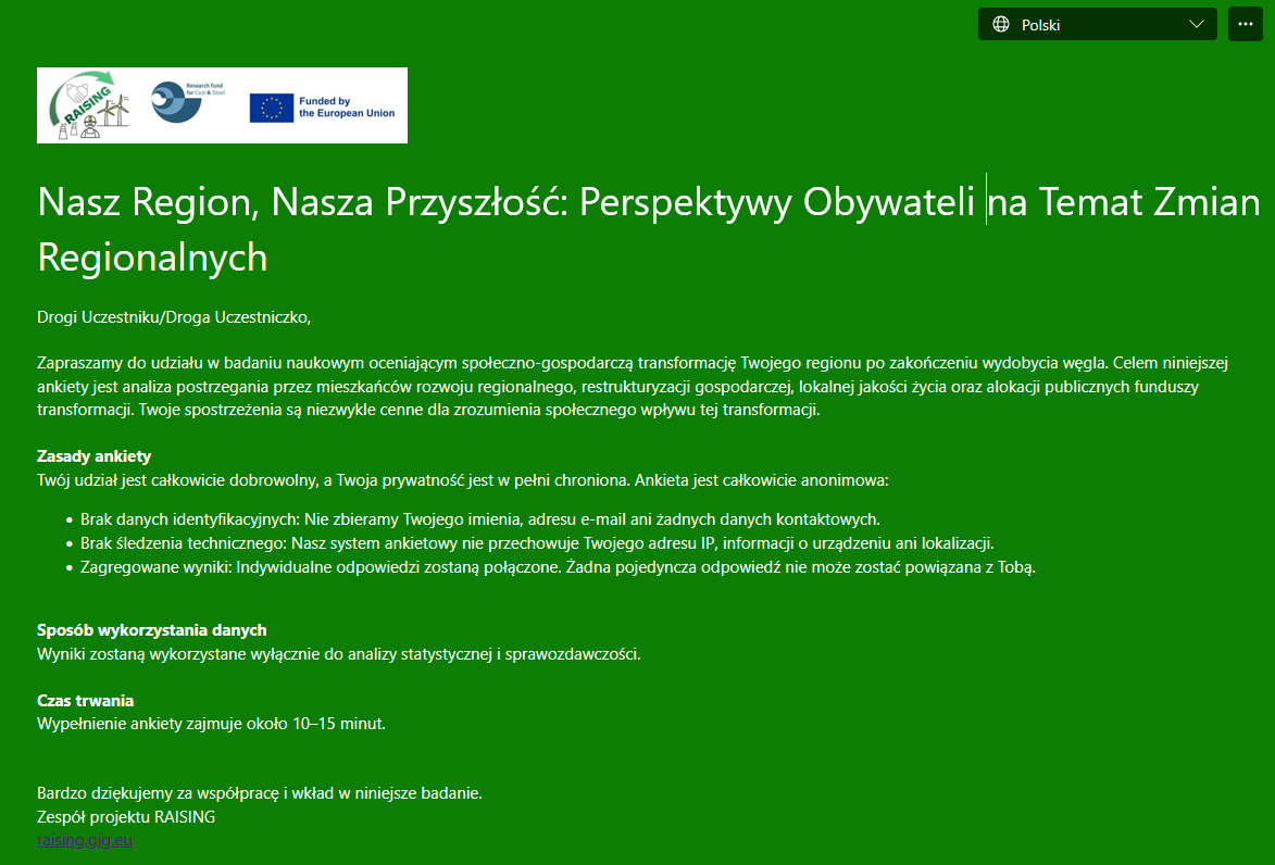 Serdecznie zapraszamy mieszkańców małych gmin górniczych do udziału w badaniu ankietowym, którego celem jest zebranie opinii  na temat  potrzeb i oczekiwań dotyczących transformacji.