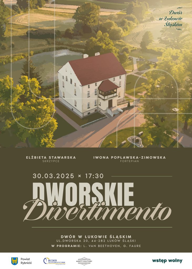 Koncert odbędzie się w Dworze w Łukowie Śląskiem, 30 marca o godzinie 17:30, występować będą Elżbieta Stawarska - skrzypce, Iwona Popławska-Zimowska - Fortepian.