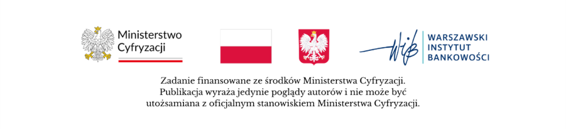 Grafika przedstawia informacja o finansowaniu zadania z środków ministerstwa cyfryzacji, oraz informację, że publikacja wyraża poglądy utożsamione z stanowiskiem ministerstwa cyfryzacji. Grafika przedstawia również Logo Ministerstwa Cyfryzacji Flagę oraz 