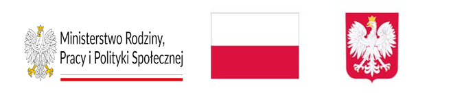 na logotypie widać: logo Ministerstwa Rodziny, Pracy i Polityki Społecznej, Flagę Rzeczypospolitej Polskiej oraz Godło Rzeczypospolitej Polskiej.