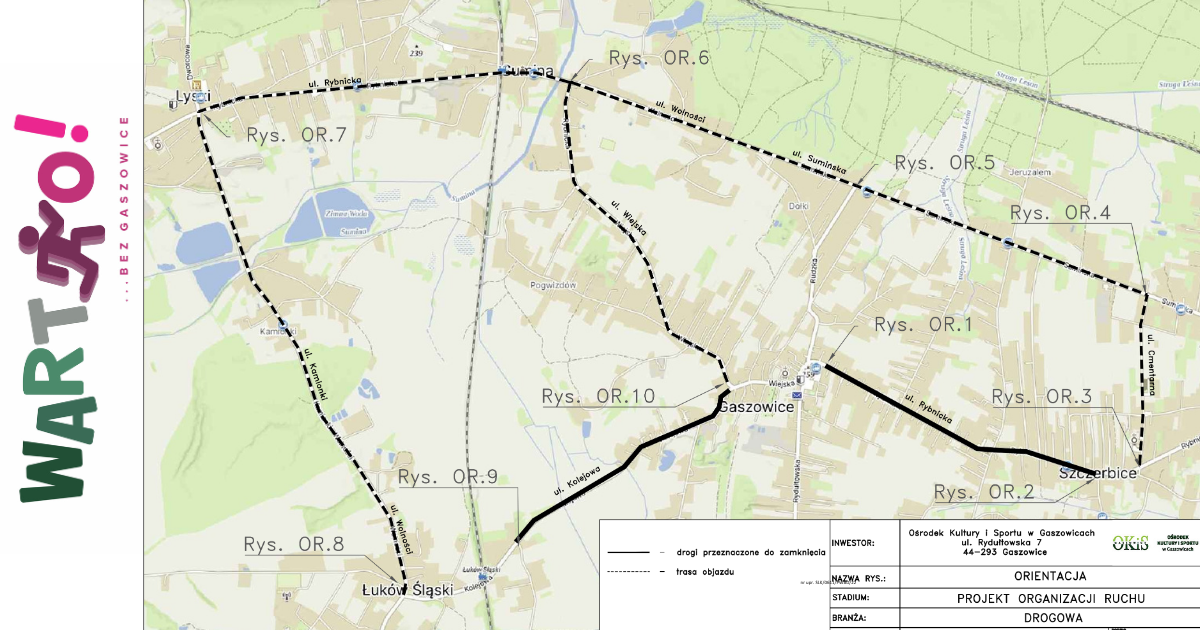 Mapa przedstawiająca objazdy w dniu 18 października