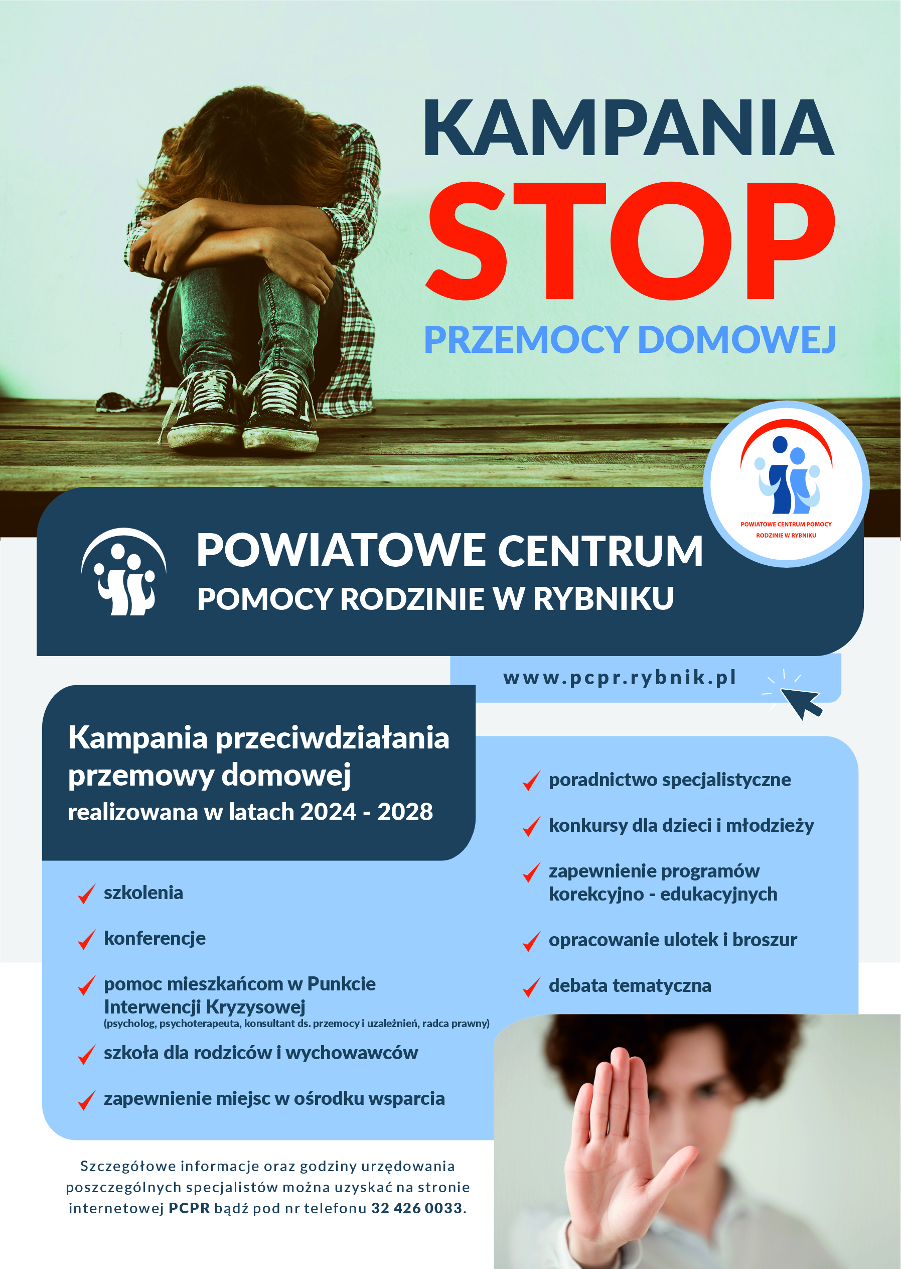 Plakat przedstawiający akcję prowadzoną przez Powiatowe Centrum Pomocy Rodzinie w Rybniku.