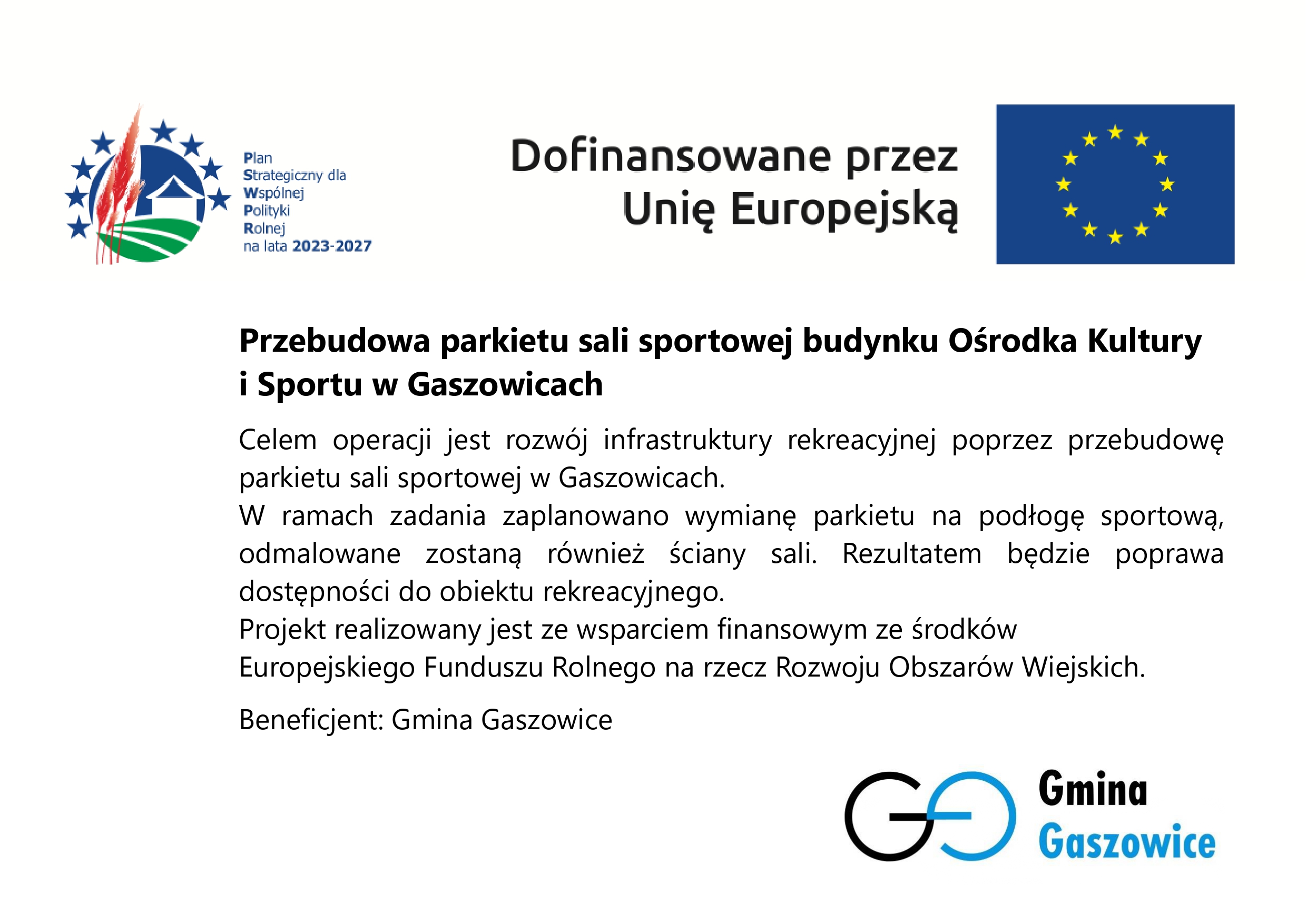 Plakat informacyjny informujący o Dofinansowaniu przez Unię Europejską oraz PSWPR na lata 2023 - 2027