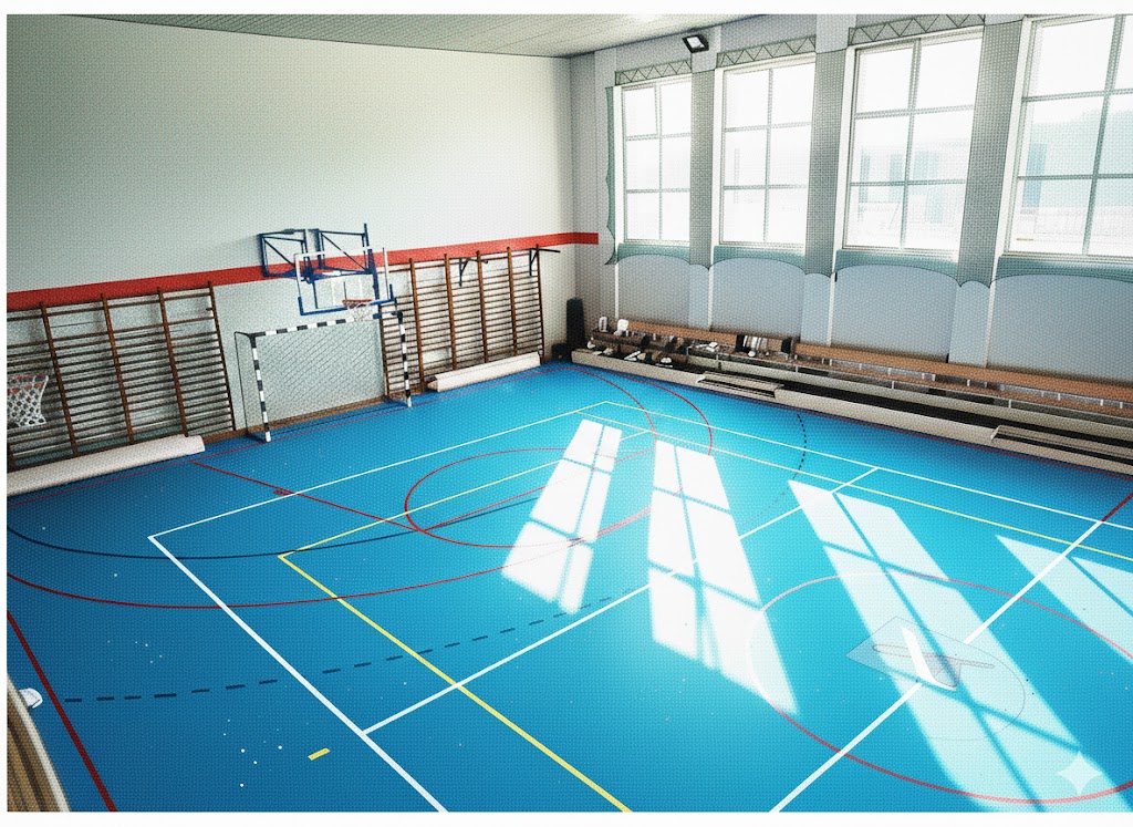 Zdjęcie przedstawiające parkiet na sali gimnastycznej