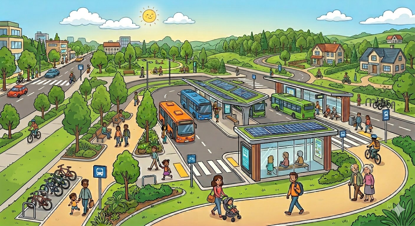 Zdjęcie przedstawiające wizualizacje dworca autobusowego, Grafika wygenerowana przy użyciu narzędzia SI