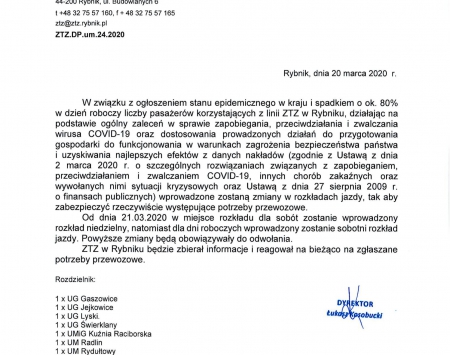 Zmiany w rozkładach jazdy autobusów linii ZTZ w Rybniku