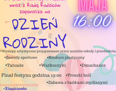 Szkoła Podstawowa im. Ziemi Śląskiej w Piecach zaprasza na Dzień Rodzinny !